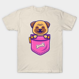 Cute Pug Dog In Pocket Cartoon T-Shirt